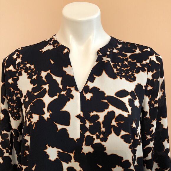 The Limited Navy Blue Orange Long Sleeve Floral V Neck Blouse Lined Small - Picture 3 of 9